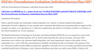 DNP 805 Preconference Evaluation Individual Success Plan (ISP)