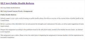 vHLT 605 Public Health Reform.