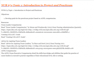 NUR 674 Topic 1 Introduction to Project and Practicum