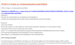 NUR 674 Topic 11 Communication and Ethics