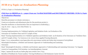 NUR 674 Topic 12 Evaluation Planning