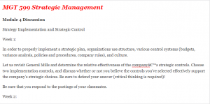 MGT 599 Strategic Management
