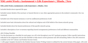 NSG 4066 Week 1 Assignment 3 Life Expectancy / Hindu / New