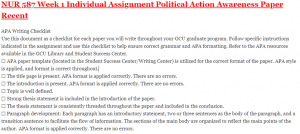 NUR 587 Week 1 Individual Assignment Political Action Awareness Paper Recent