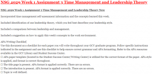 NSG 4029 Week 1 Assignment 3 Time Management and Leadership Theory