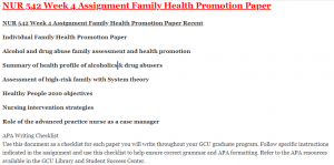 NUR 542 Week 4 Assignment Family Health Promotion Paper