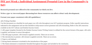 PSY 205 Week 1 Individual Assignment Prenatal Care in the Community (2 Set)