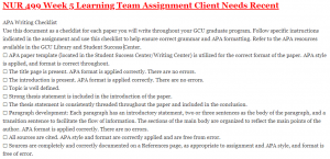 NUR 499 Week 5 Learning Team Assignment Client Needs Recent