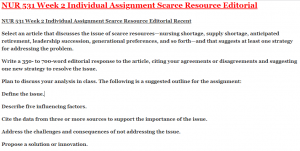 NUR 531 Week 2 Individual Assignment Scarce Resource Editorial