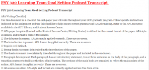 PSY 320 Learning Team Goal Setting Podcast Transcript