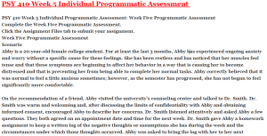 PSY 410 Week 5 Individual Programmatic Assessment