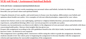 NUR 508 Week 7 Assignment Spiritual Beliefs