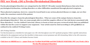 PSY 303 Week 1 DQ 2 Psycho Physiological Disorders