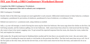 PSY 420 Week 4 DRO Contingency Worksheet Recent