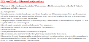 PSY 310 Week 4 Discussion Question 1