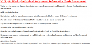 NUR 482 Week 3 Individual Assignment Informatics Needs Assessment