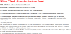NRS.427V Week 1 Discussion Question 2 Recent