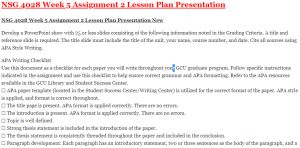 NSG 4028 Week 5 Assignment 2 Lesson Plan Presentation
