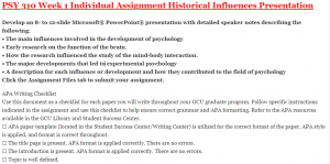 PSY 310 Week 1 Individual Assignment Historical Influences Presentation