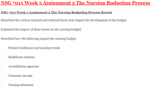 NSG 7015 Week 5 Assignment 2 The Nursing Budgeting Process