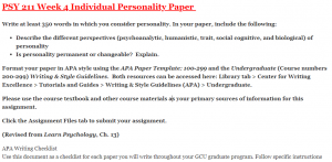 PSY 211 Week 4 Individual Personality Paper