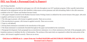 PSY 310 Week 3 Personal Goal (2 Papers)