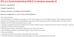 PSY 270 Week 8 Individual DSM-IV Evaluation