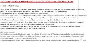 PSY 2007 Week 8 Assignment 2 ANOVA With Post Hoc Test NEW