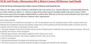 NUR 508 Week 1 Discussion DQ 2 Major Causes Of Disease And Death
