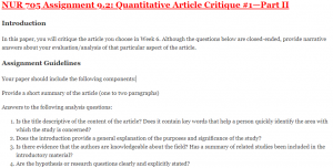 NUR 705 Assignment 9.2: Quantitative Article Critique #1—Part II