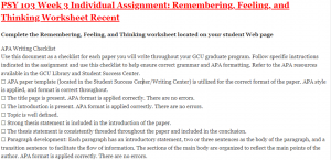 PSY 103 Week 3 Individual Assignment: Remembering, Feeling, and Thinking Worksheet Recent