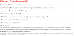 PSY 230 Week 9 Capstone DQ