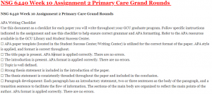 NSG 6440 Week 10 Assignment 2 Primary Care Grand Rounds