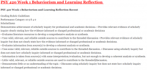 PSY 420 Week 1 Behaviorism and Learning Reflection