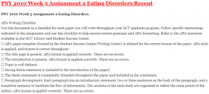 PSY 2010 Week 5 Assignment 2 Eating Disorders Recent