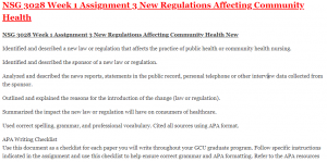 NSG 3028 Week 1 Assignment 3 New Regulations Affecting Community Health