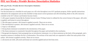 PSY 325 Week 1 Weekly Review Descriptive Statistics