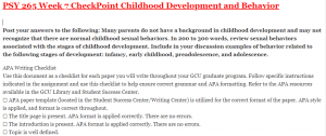 PSY 265 Week 7 CheckPoint Childhood Development and Behavior