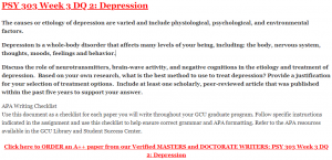 PSY 303 Week 3 DQ 2: Depression