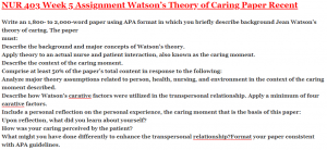 NUR 403 Week 5 Assignment Watson’s Theory of Caring Paper Recent