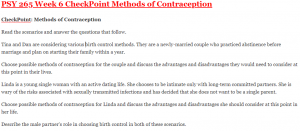 PSY 265 Week 6 CheckPoint Methods of Contraception