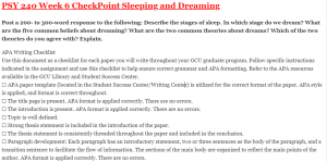 PSY 240 Week 6 CheckPoint Sleeping and Dreaming