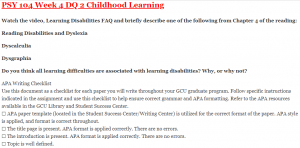 PSY 104 Week 4 DQ 2 Childhood Learning