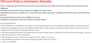 NSG 6440 Week 10 Assignment 1 Dementia