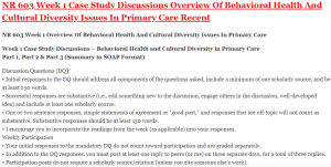 NR 603 Week 1 Case Study Discussions Overview Of Behavioral Health And Cultural Diversity Issues In Primary Care