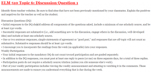 ELM 510 Topic 6: Discussion Question 1