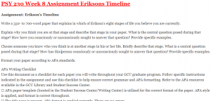 PSY 230 Week 8 Assignment Eriksons Timeline