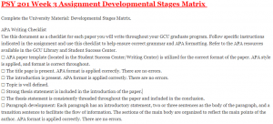 PSY 201 Week 3 Assignment Developmental Stages Matrix