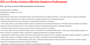 PSY 435 Week 4 Factors Affecting Employee Performance