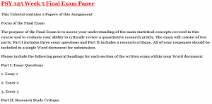 PSY 325 Week 5 Final Exam Paper